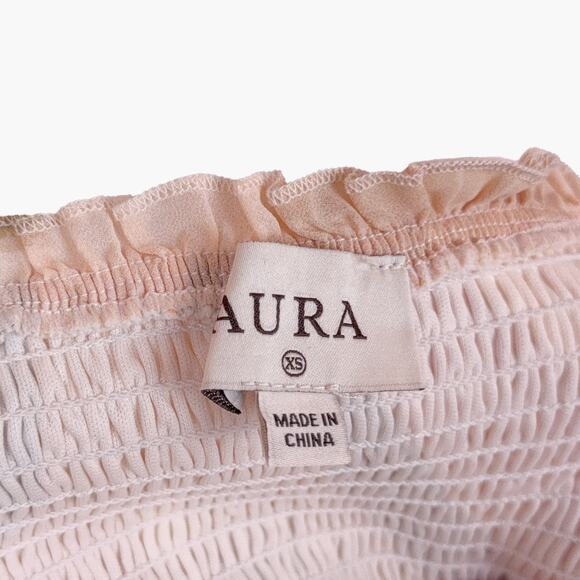 NWOT AURA Retro Starburst Long-Sleeve Tiered Midi Dress (Orange/Peach | Size XS) - Picture 8 of 9